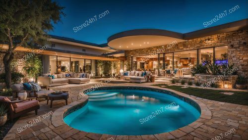 Elegant Evening Poolside Living Space