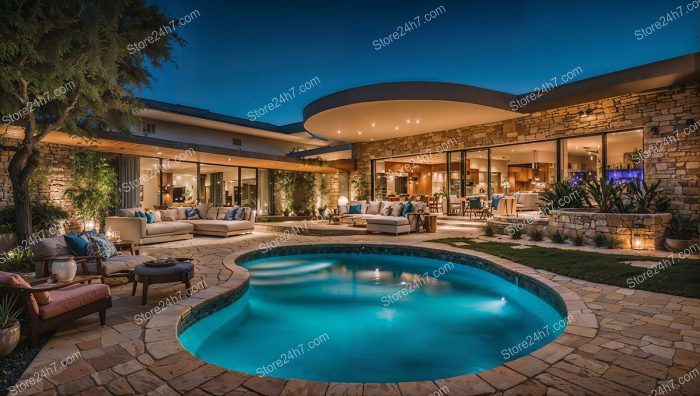 Elegant Evening Poolside Living Space