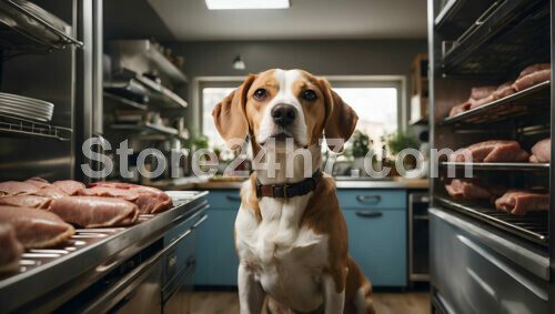 Beagle Eyeing Kitchen Meat Feast