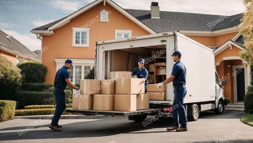 Professional Residential Movers Unloading Truck