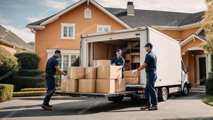 Professional Residential Movers Unloading Truck