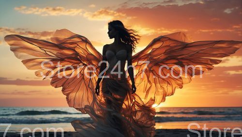 Sunset Silhouette Angel Wings Beach
