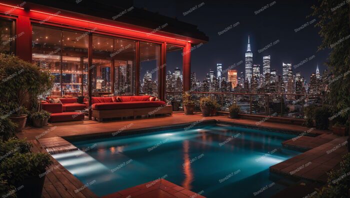 New York Rooftop Pool Evening
