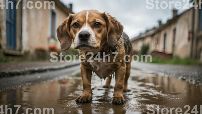 Beagle Puddle Reflection Rainy Day