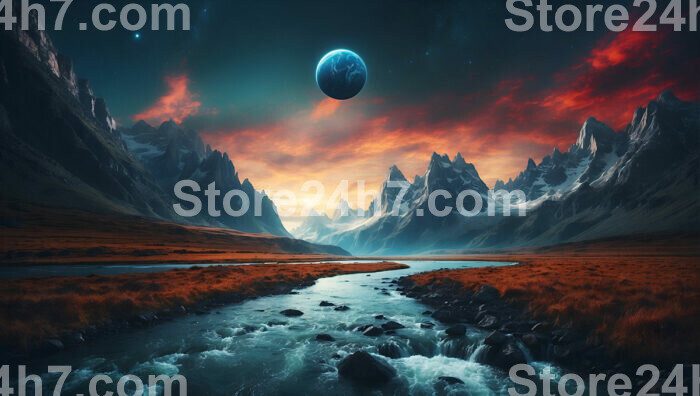 Cosmic Twilight Over Mountain River