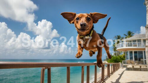 Dachshund Jumping Beachfront Blissful Escape