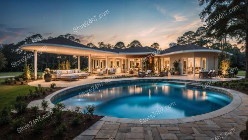 Sophisticated Twilight Poolside Luxury Home
