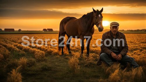 Farmer’s Sunset Repose with Horsev
