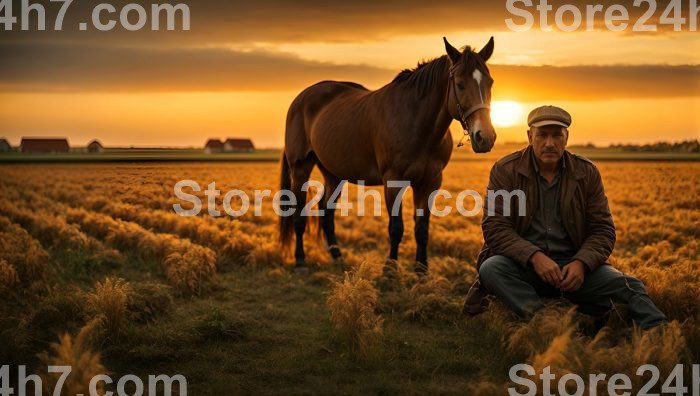 Farmer’s Sunset Repose with Horsev