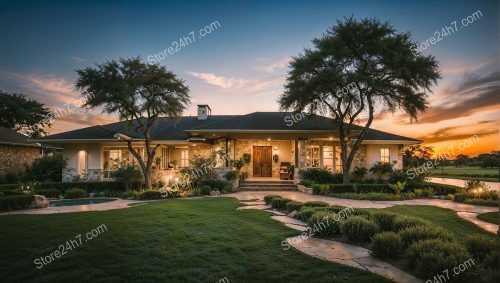 Sunset Glow on Luxurious Single Family Home Landscape