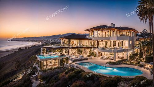Elegant Oceanview California Villa Twilight
