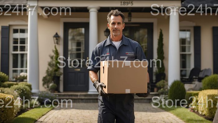Mover Delivers Box to Suburban Home