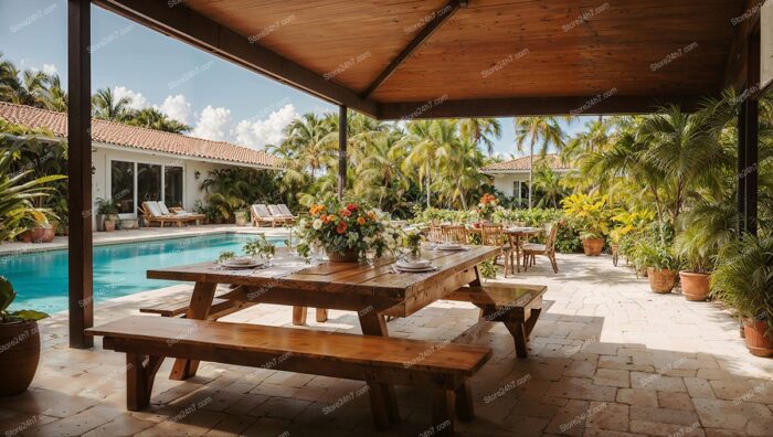 Florida Home Poolside Dining Elegance