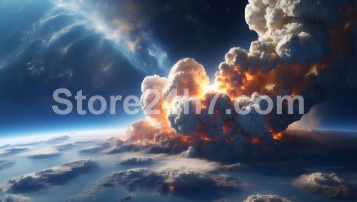 Asteroid Impact Cloudscape Over Planet