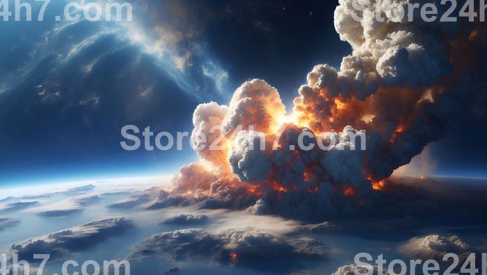 Asteroid Impact Cloudscape Over Planet