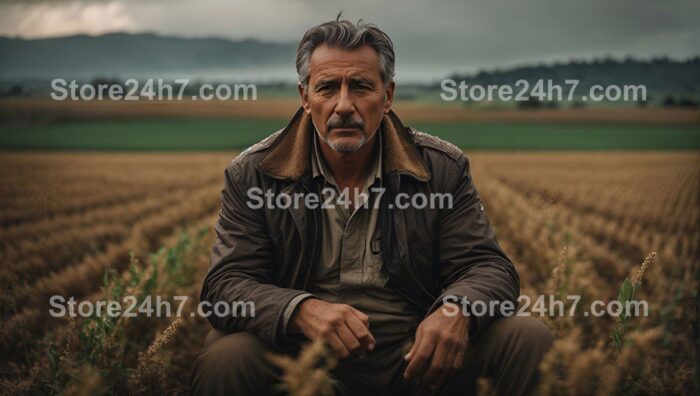 Reflective Farmer in Thoughtful Repose