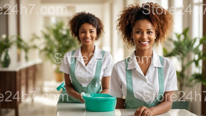 Cheerful Cleaning Team Ready to Work