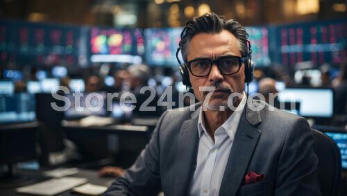 Focused Financial Analyst in Headset