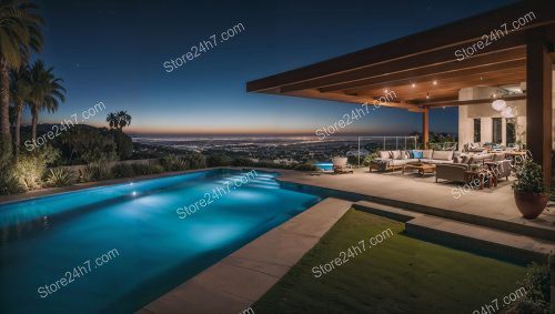 California Hilltop Home Twilight Panorama