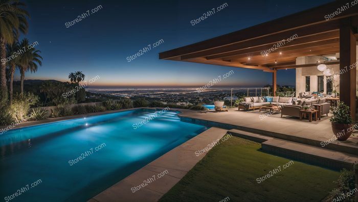 California Hilltop Home Twilight Panorama
