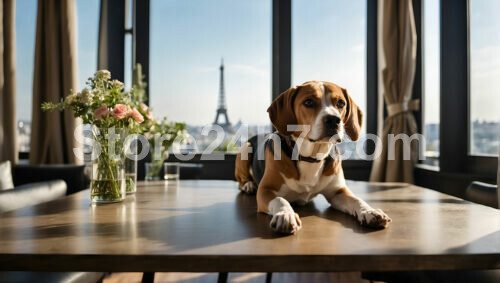 Beagle Lounging Paris Eiffel View