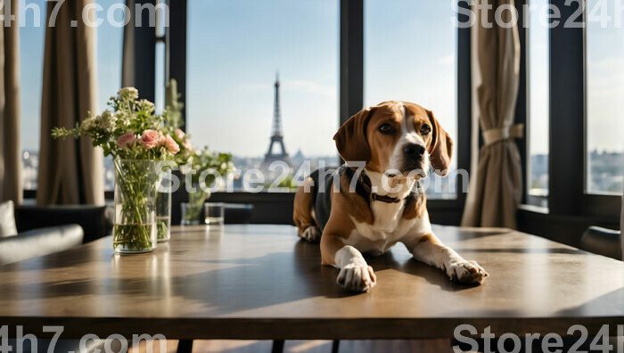 Beagle Lounging Paris Eiffel View