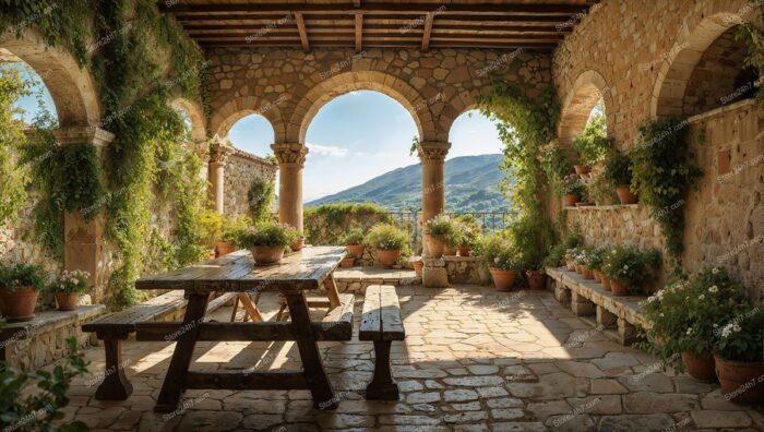 Sicilian Rustic Stone Courtyard View