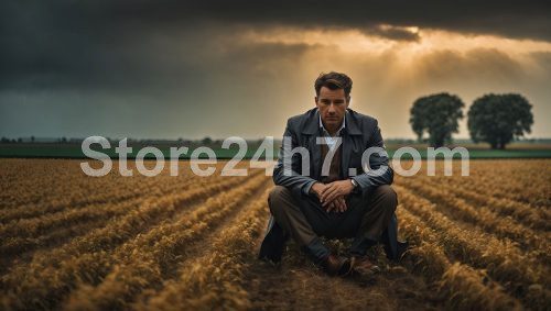 Solitary Farmer at Stormy Dusk