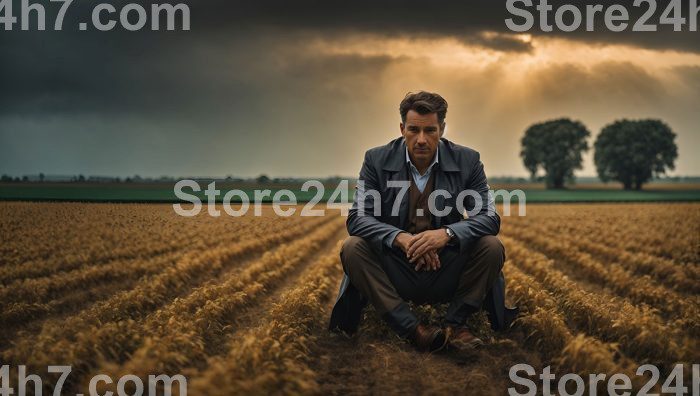 Solitary Farmer at Stormy Dusk