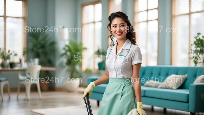 Friendly Housekeeper in Refreshing Interior