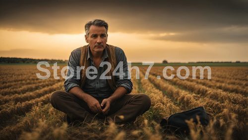 Reflective Farmer After Harvest Dusk