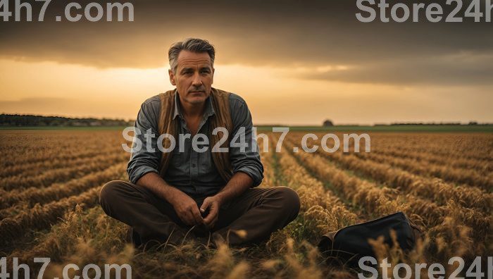 Reflective Farmer After Harvest Dusk