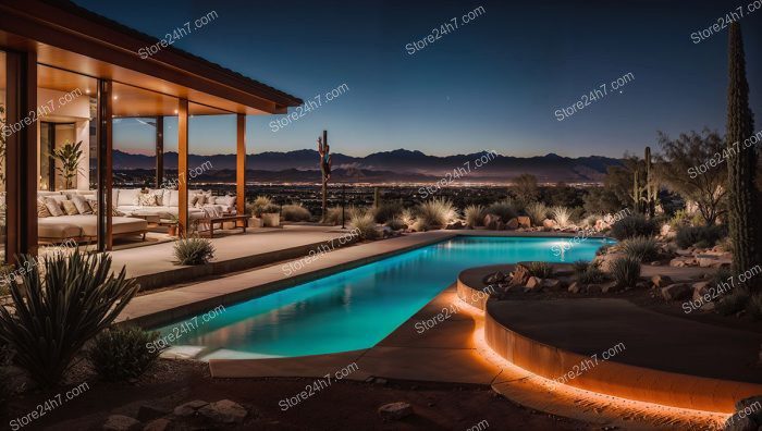 Modern Desert Home Twilight Vista