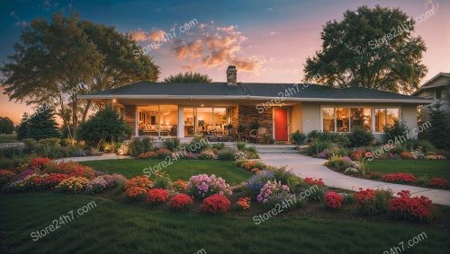 Ranch Home Blooms Under Sunset Skies