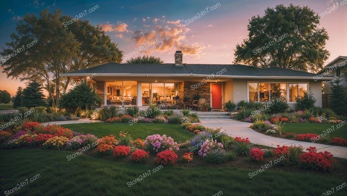 Ranch Home Blooms Under Sunset Skies