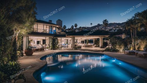 Hilltop Home Poolside Night View
