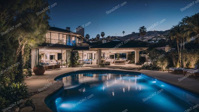 Hilltop Home Poolside Night View