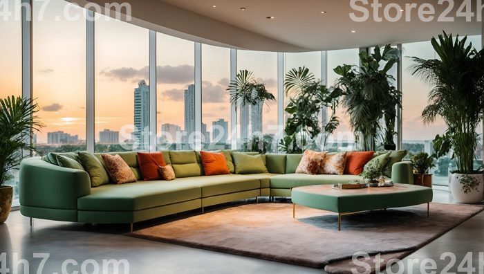 Tropical Sunset Cityscape Living Room