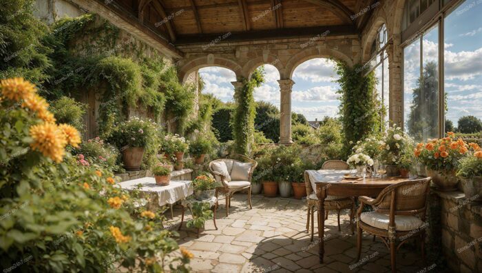 French Country House Floral Patio