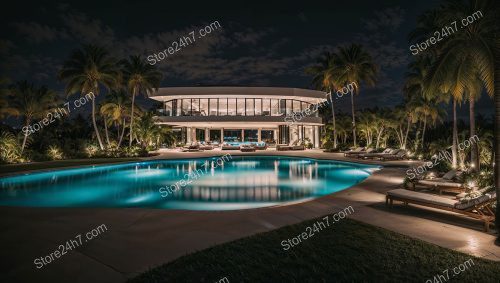 Tropical Luxury Villa Nighttime Elegance