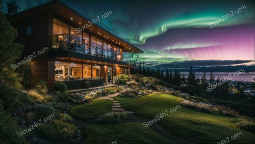 Northern Lights Over Modern Swedish Home