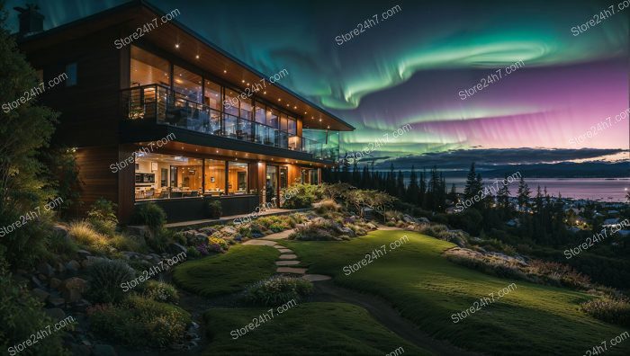 Northern Lights Over Modern Swedish Home
