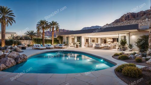 Luxurious Modern Home Evening Poolside