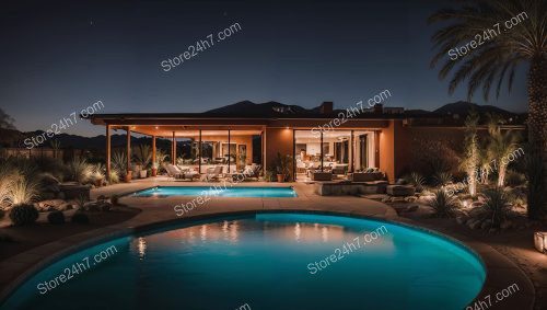 Desert Oasis Modern Villa Nighttime