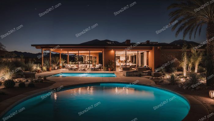 Desert Oasis Modern Villa Nighttime