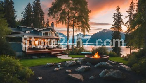 Lakefront Luxury Home Serene Sunset