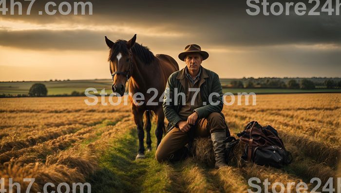 Farmer's Twilight with Trusty Horse