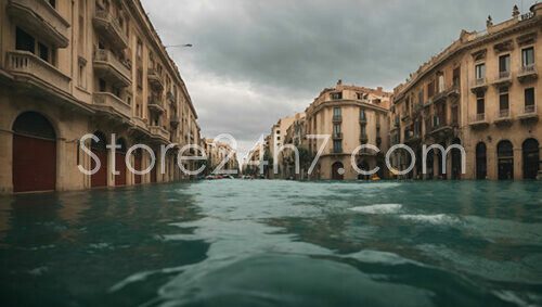 Historic City Street Flooded Scene