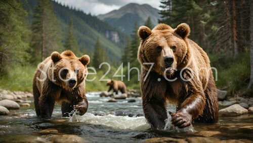Bears Fishing in Mountain River