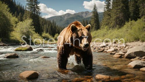 Brown Bear Crossing Mountain Stream
